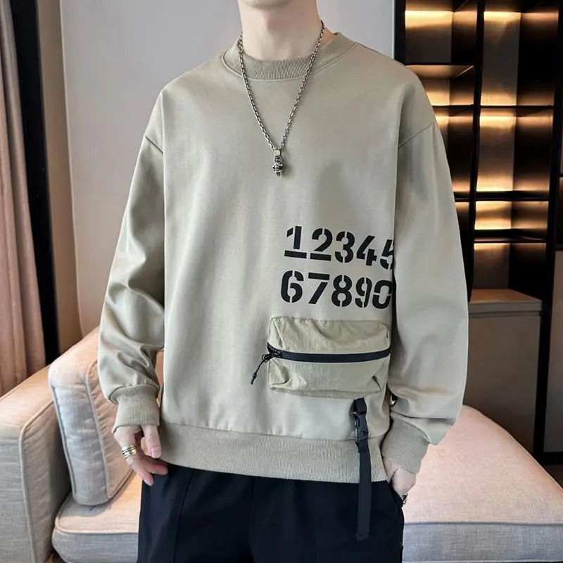 Spring Mens Loose Trendy Round Neck Sweatshirt 250729