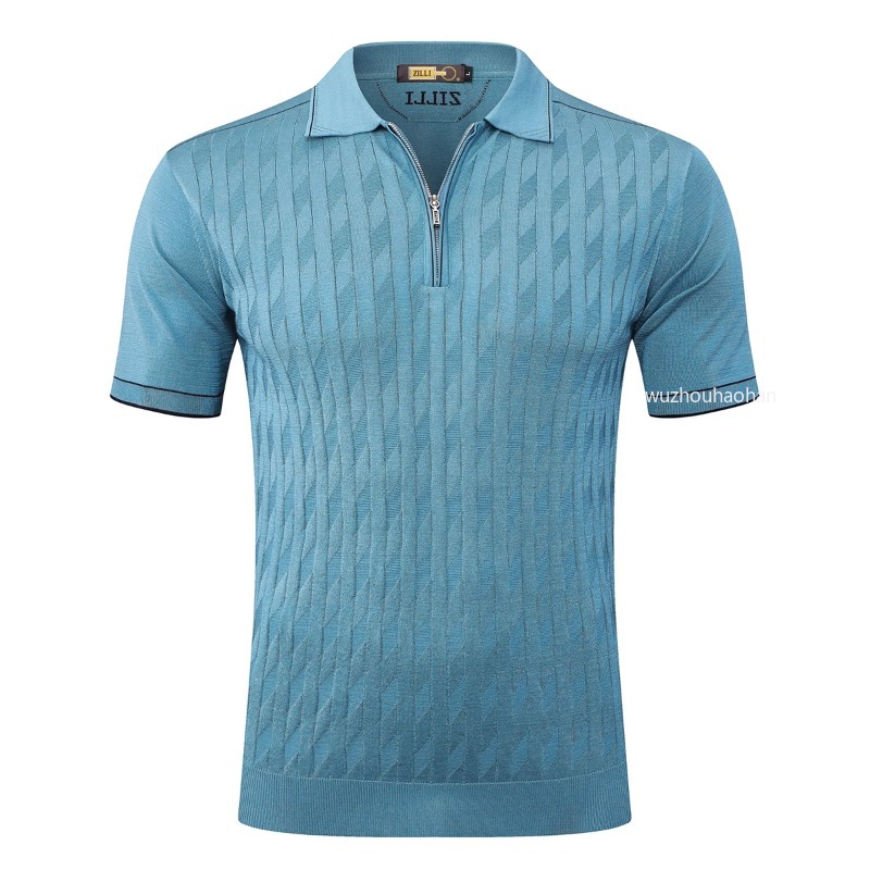Men Short-sleeved Polo zilli Silk T-shirt Spring and Summer Business and Leisure Zipper Breathable Elasticity Shirt Z1289