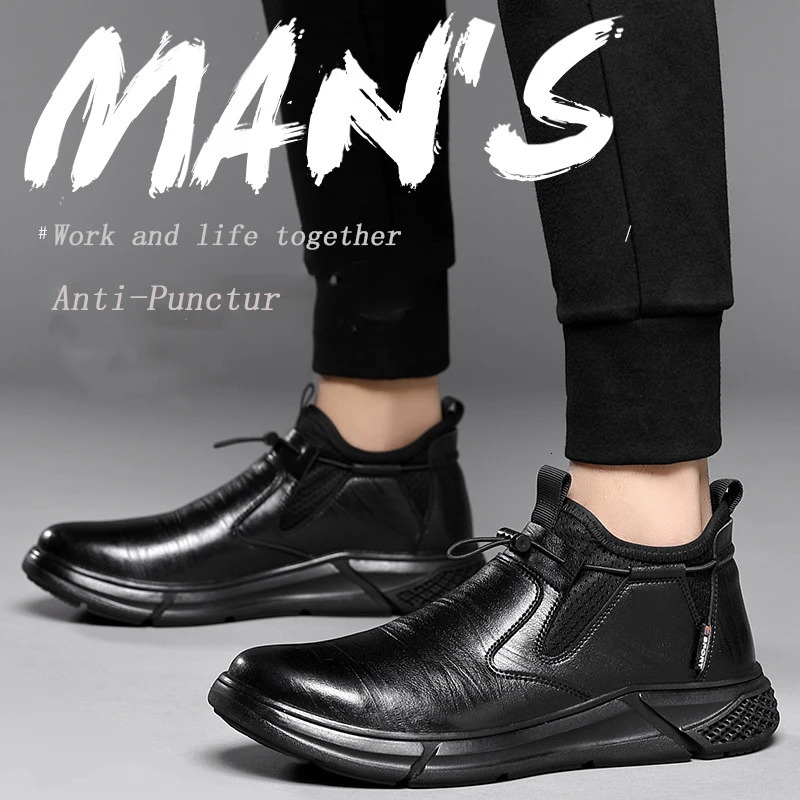 Work Shoes Black Leather Shoes For Men Indestructible Steel Toe Safety Sneakers Anti Smashing Anti Piercing Male Footwear 250731