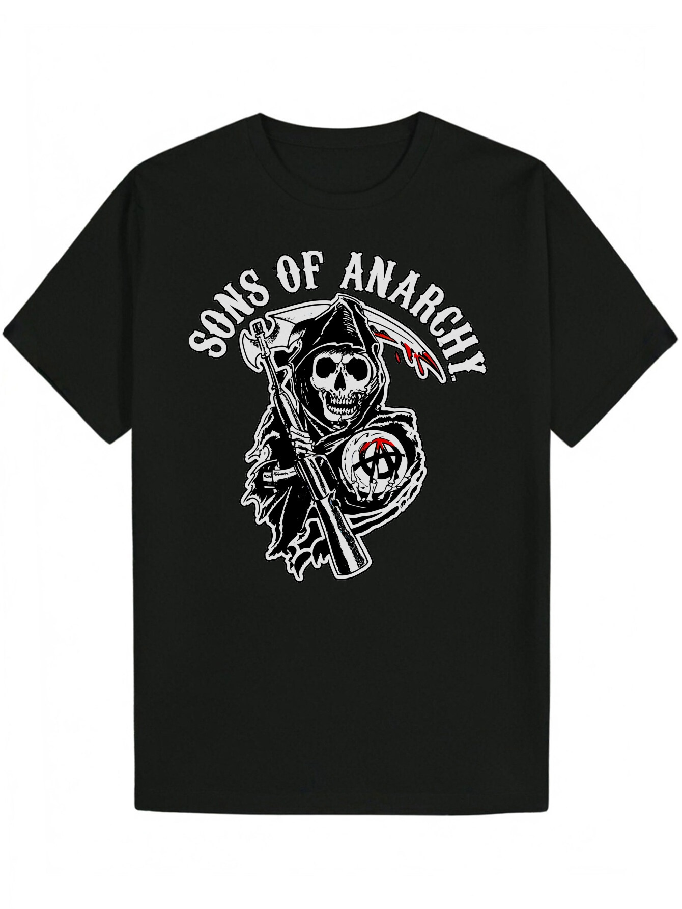 Men's Round Neck Polyeser - 'Son of Chaos' Paern T-Shir, Skull Crossbones Design, Black, Lighweigh and Breahable, Suiable for Casual We