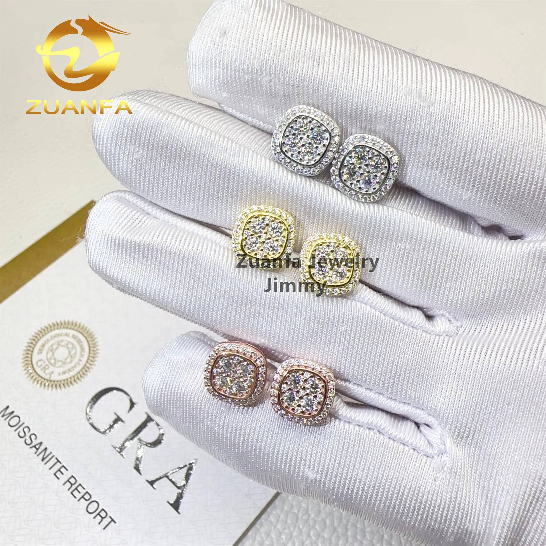 Pass Diamond Tester Drop Shipping Fire GRA Certificates Iced Out Hip Hop 925 Silver Flawless Moissanite Diamond Stud Earrings
