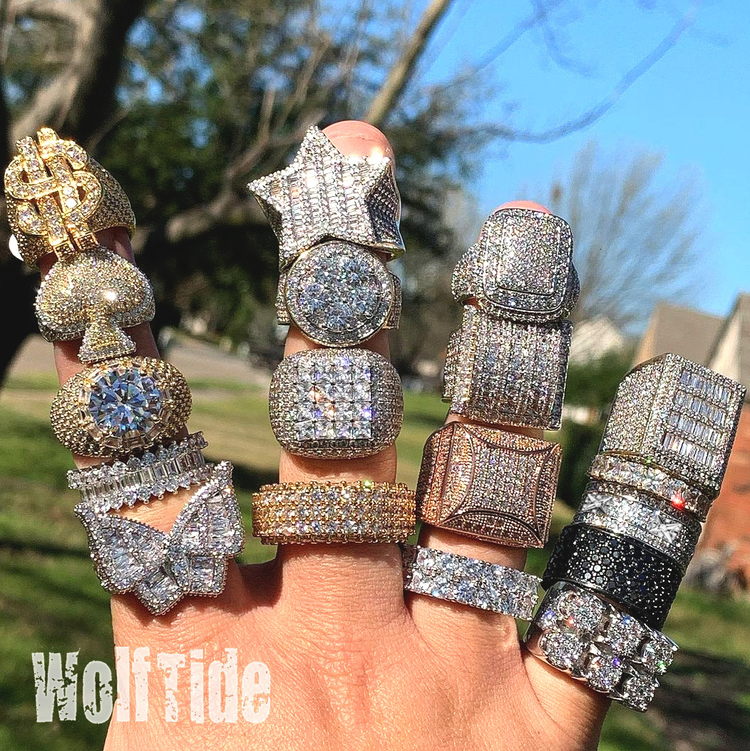 Iced Out Designer Star Finger Rings High Quality Full Diamond cz Stone Hip Hop Bling Cubic Zirconia 14k Gold Mens Rap fine Jewelry luxury Gift for Boy