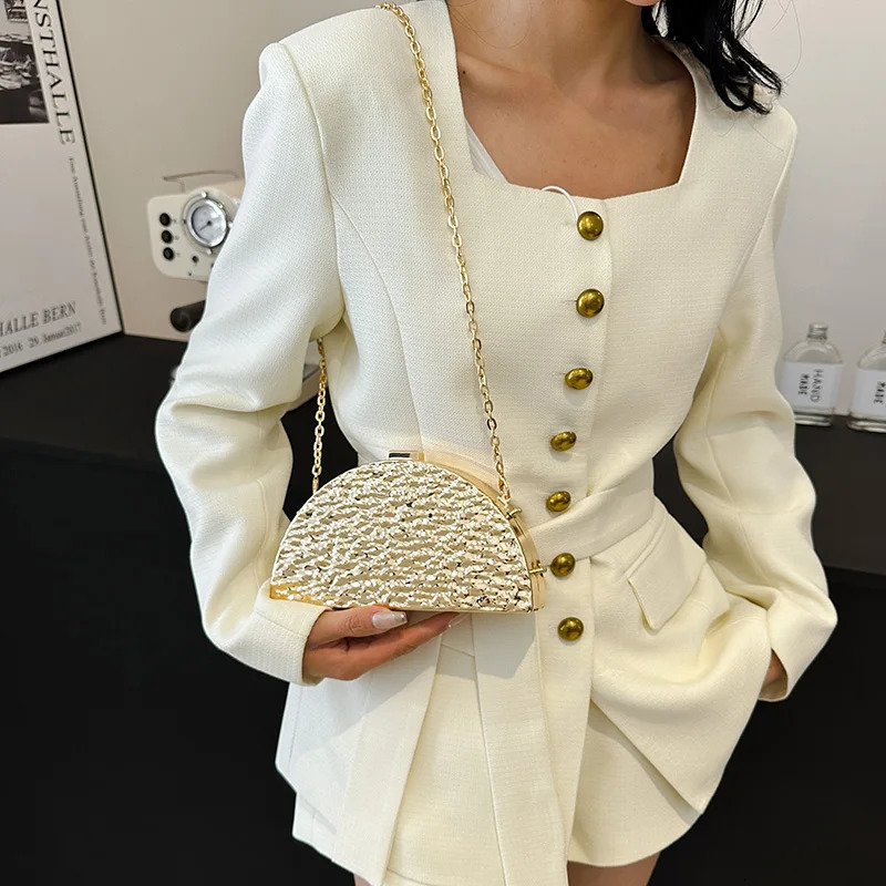 MOODS Golden Evening Bags For Women Wedding Dinner Party Chain Shoulder Cross Body Bag Purses And Handbags 250731