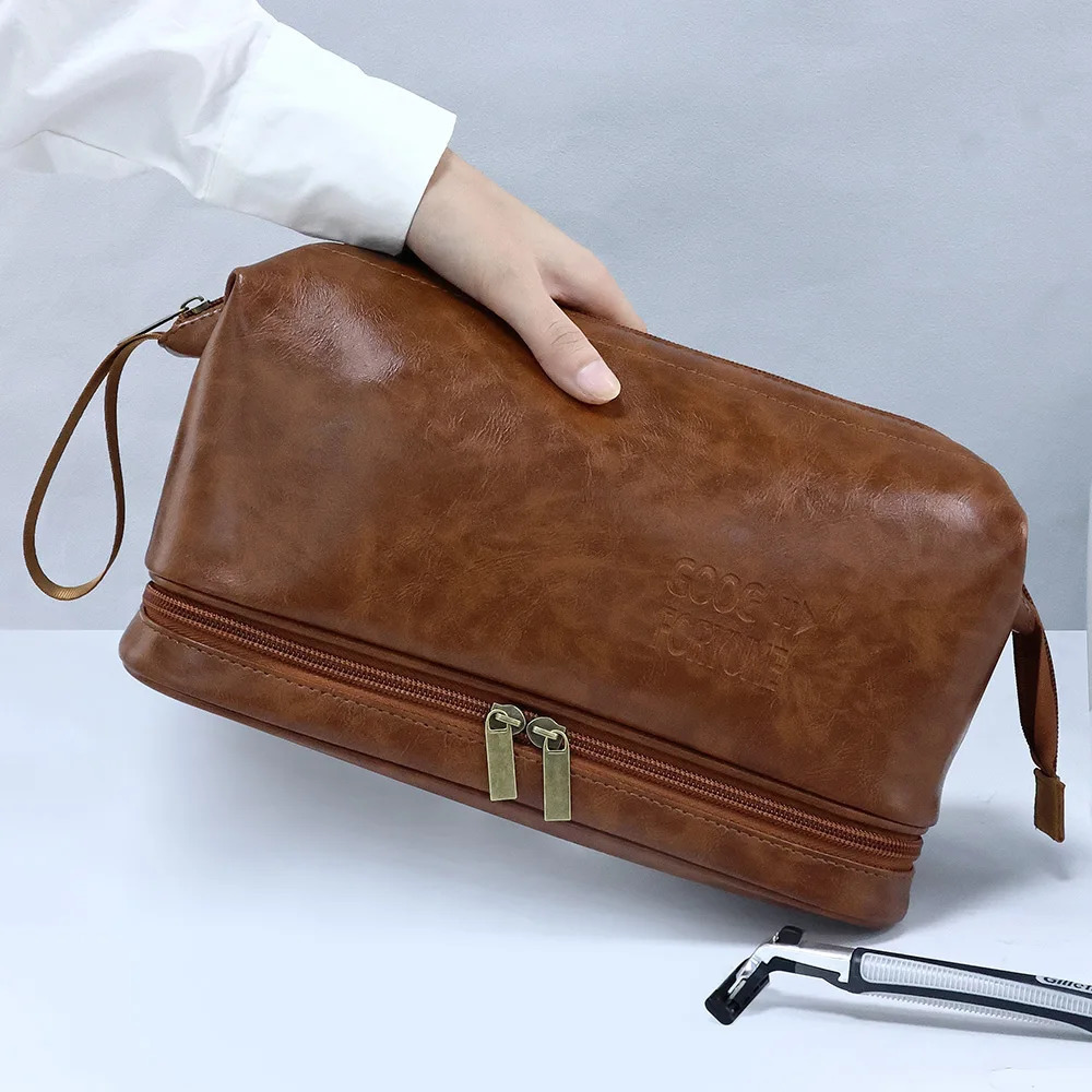 Men Business Travel Wash Toiletry Bag Waterproof PU Leather Bathroom Shaving Tools Organizer Bag Makeup Pouch Women Cosmetic Bag 250731