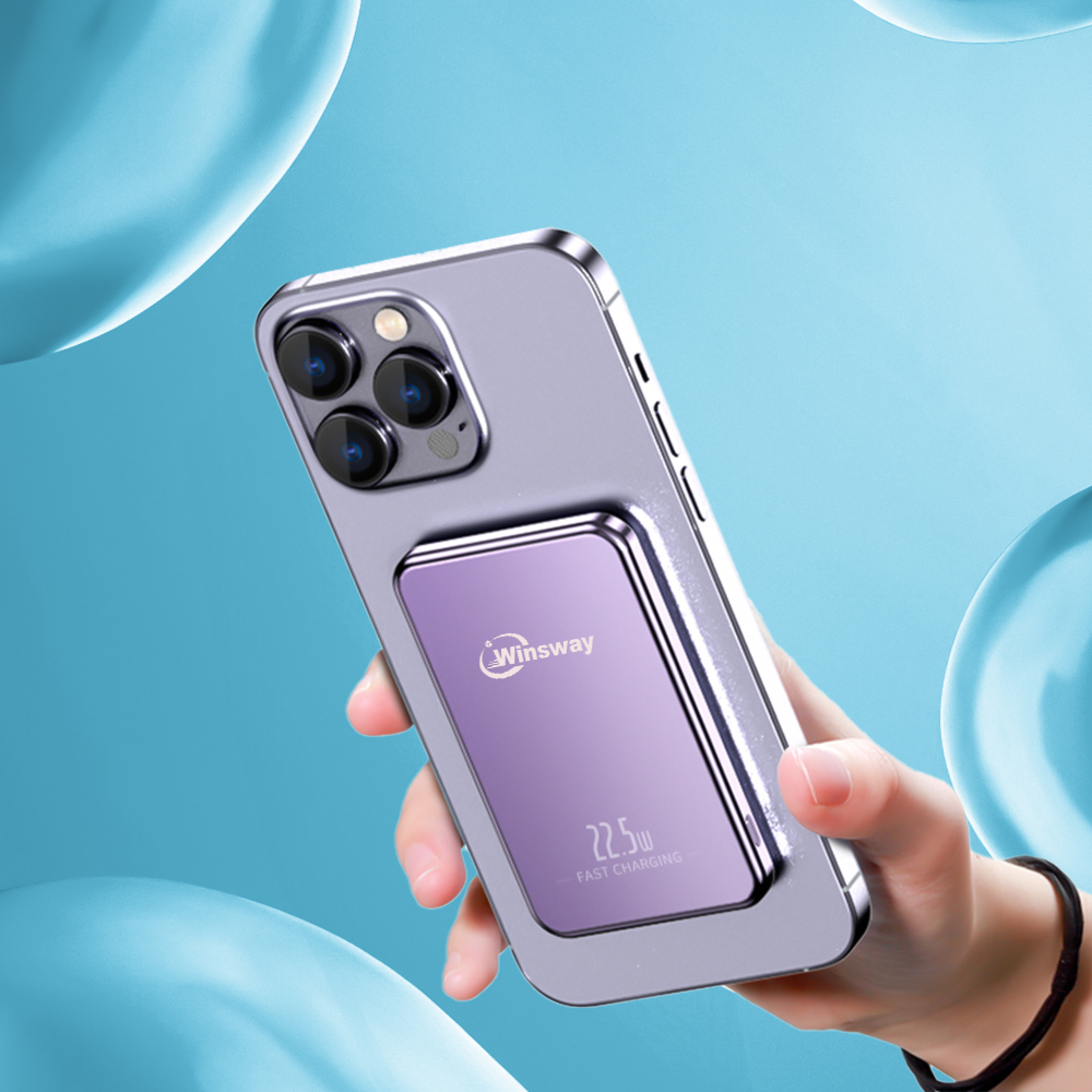 Winsway 5000mAh Ultra-Thin Magnetic Power Bank, 0.3-inch Mini Portable, 20W Fast Charging, Includes USB-C Charging Cable, Magnetic Stability