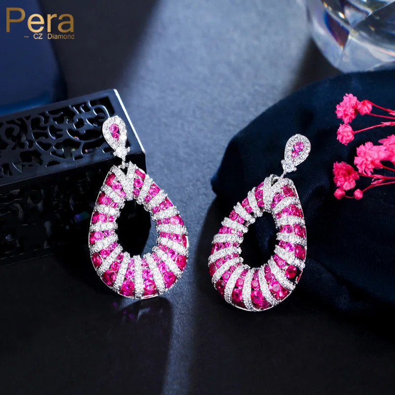 Pera Fashion Pink CZ Crystal Elegant Summer Party Jewelry Long Dangle Lollipop Color Style Drop Earrings for Women E908 250730
