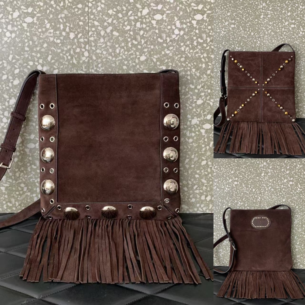 10a Luxery Suede Nellcote Shoulder Bag Vintage Fringes Designer Bag Woman Tassel Ball Studs Tote Bag Crossbody Bags Genuine Leather Handbag Mirror Quality Bag