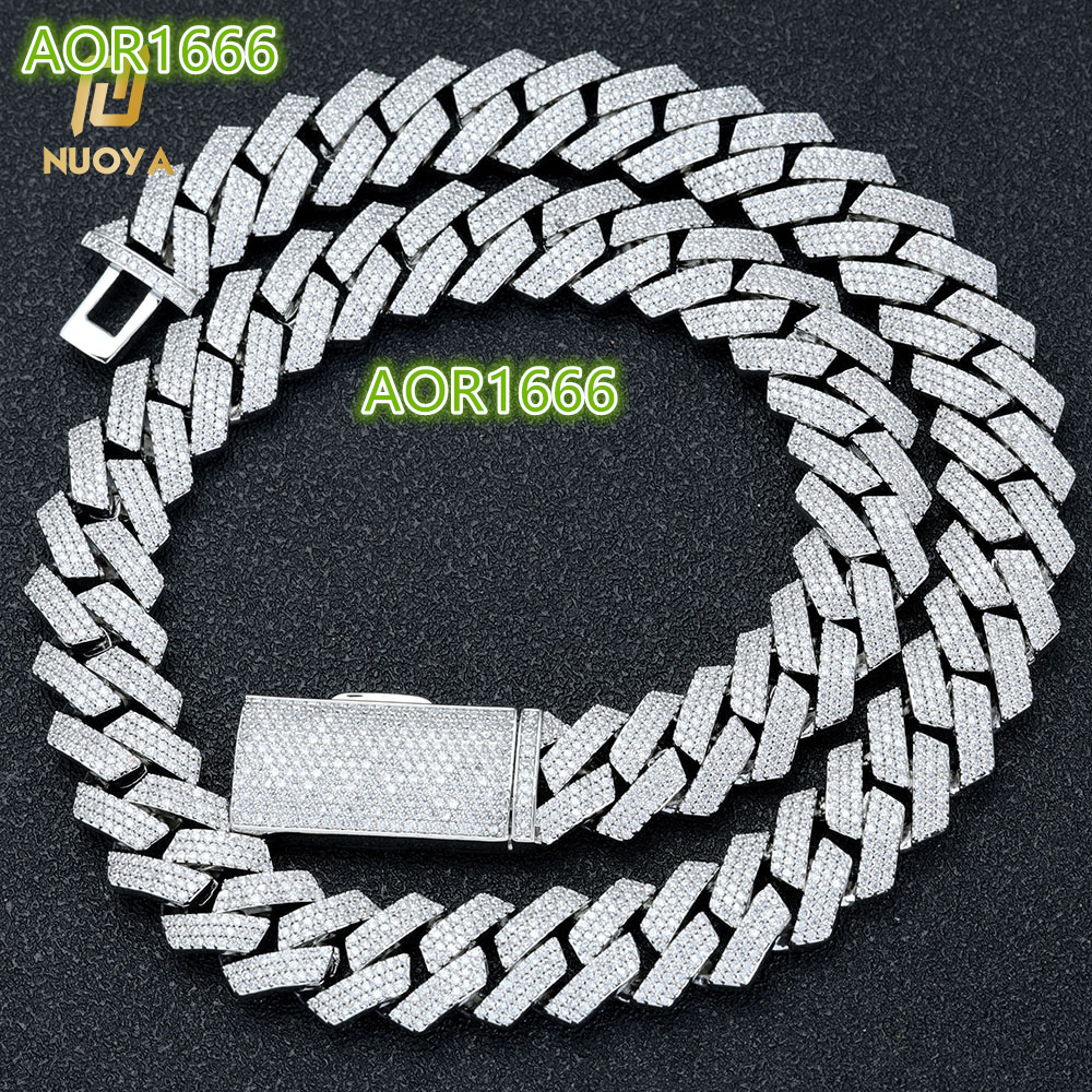 NUOYA 16MM Hight Quality Iced Out 3 Row Diamond Cuban Link Chain White Gold Plated Bling Stone Cuban Chain Necklace for Women