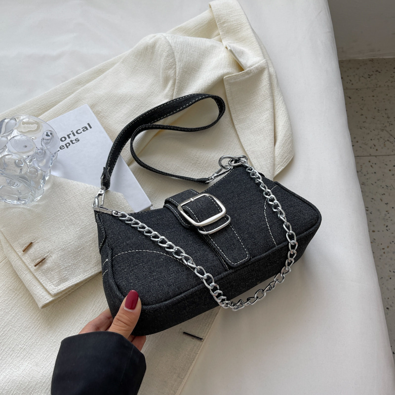 2025 New Women s Denim Canvas Bag Popular Chain Underarm Bag Fashionable Shoulder Bag Niche Design Belt Women s Shoulder Bag Summer New trend Designer