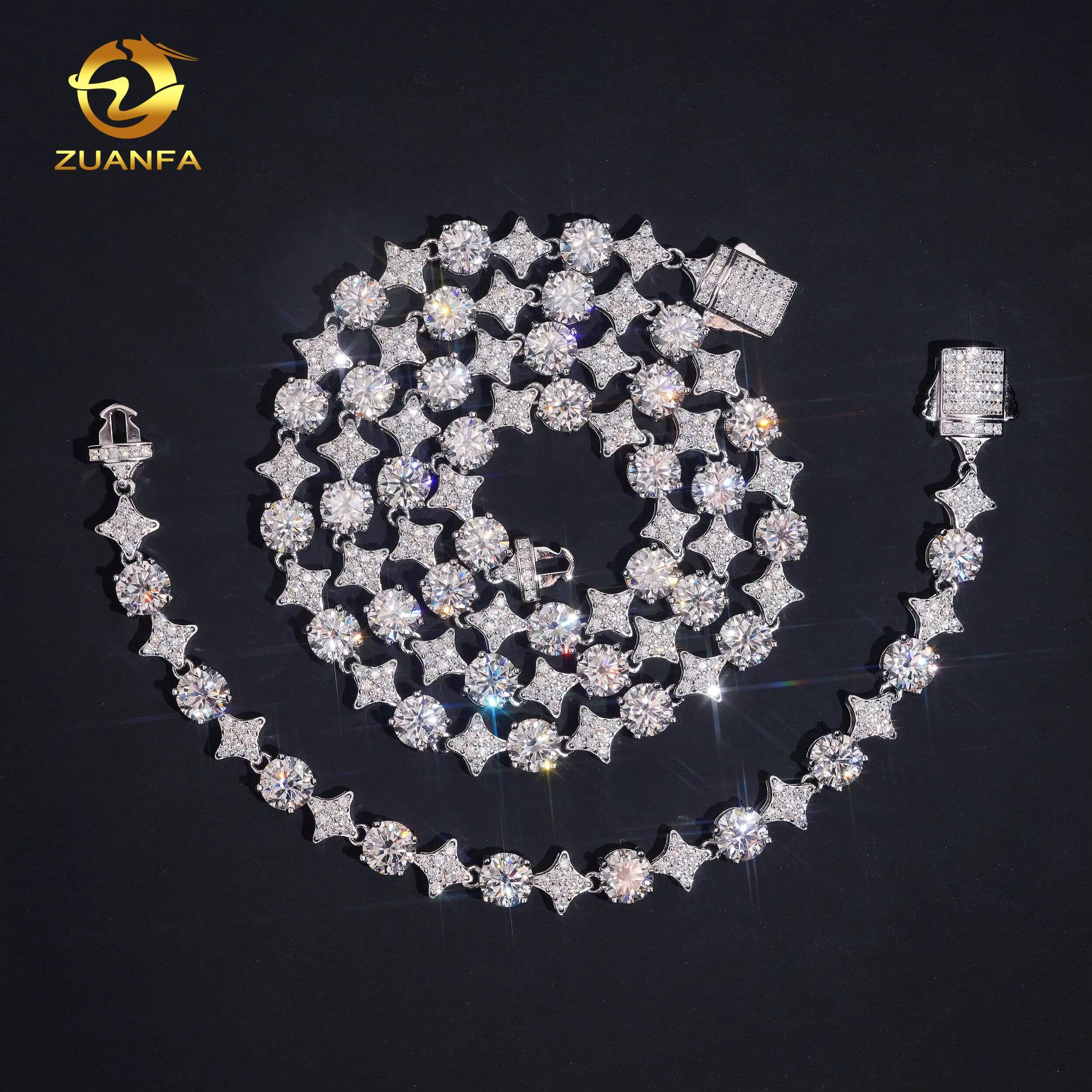 Iced Out 6.5mm Diamond Star Tennis Chain Bracelet Custom 925 Silver Hip Hop Men Jewelry D VVS Moissanite Link Chain Necklace