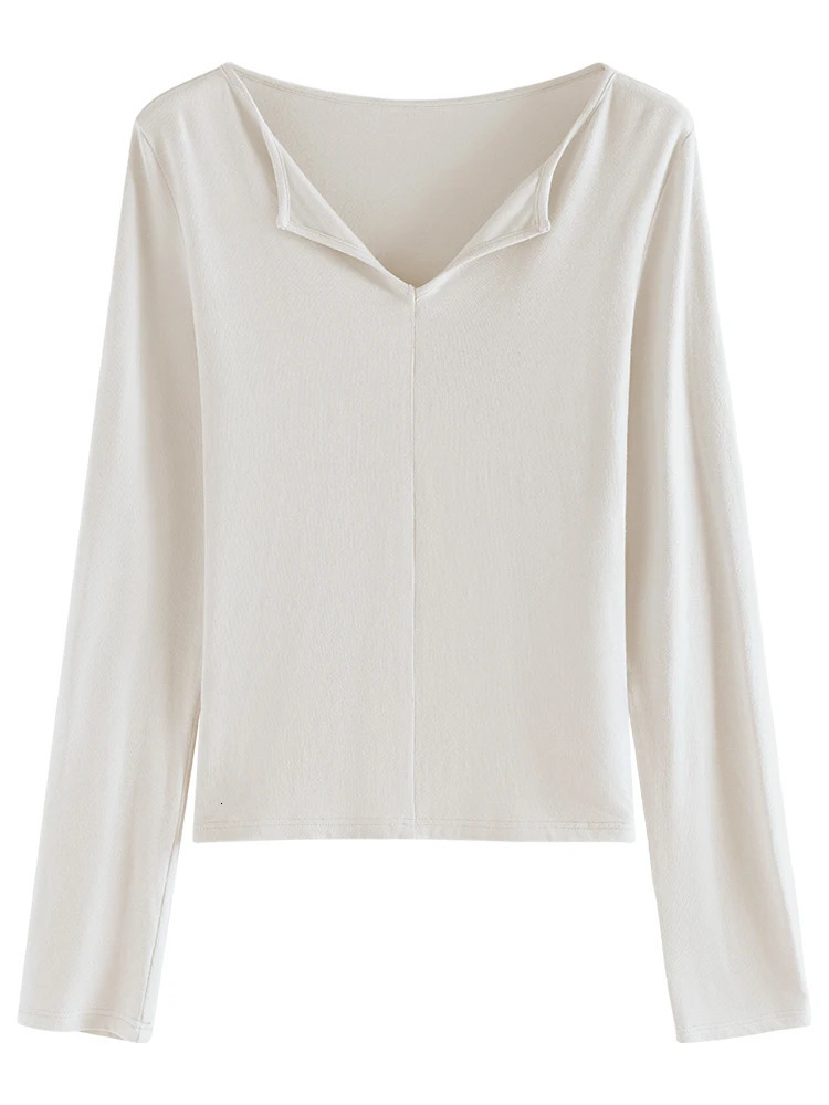 FSLE Women Pullover Long Sleeve Tops Sweater For VNeck Slim Cotton Grey Beige Sweaters Autumn Top 24FS13097 250731