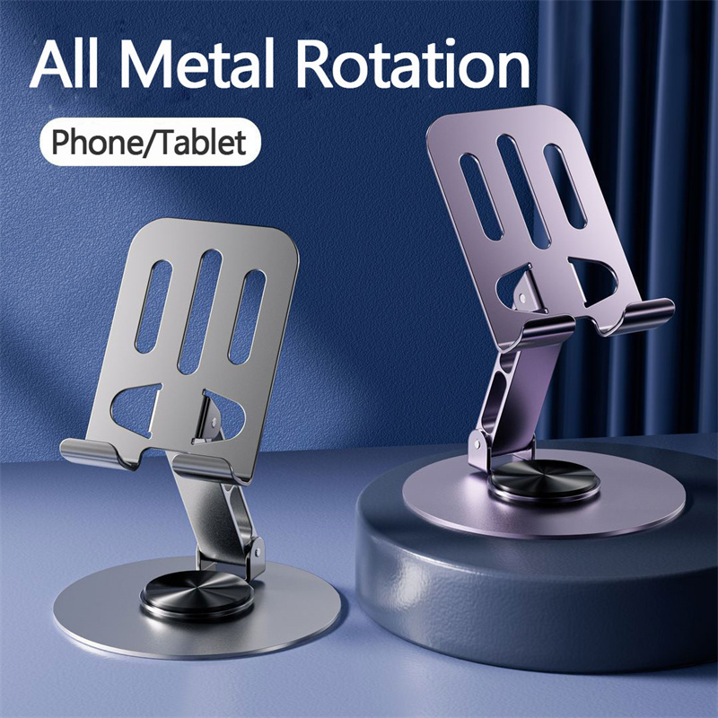 Metal Aluminum Rotatable 360° Mobile Phone Holder Bracket For iPhone iPad Samsung Tablet Flexible Folding Lazy Desktop Adjustable Live Smartphone