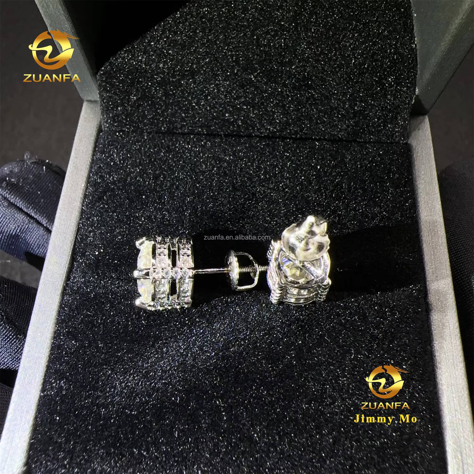 Bulk Stock Fashion Popular Rapper Fire Jewelry Iced Out Hip Hop Sterling Silver 925 Screw Back Moissanite Diamond Stud Earrings