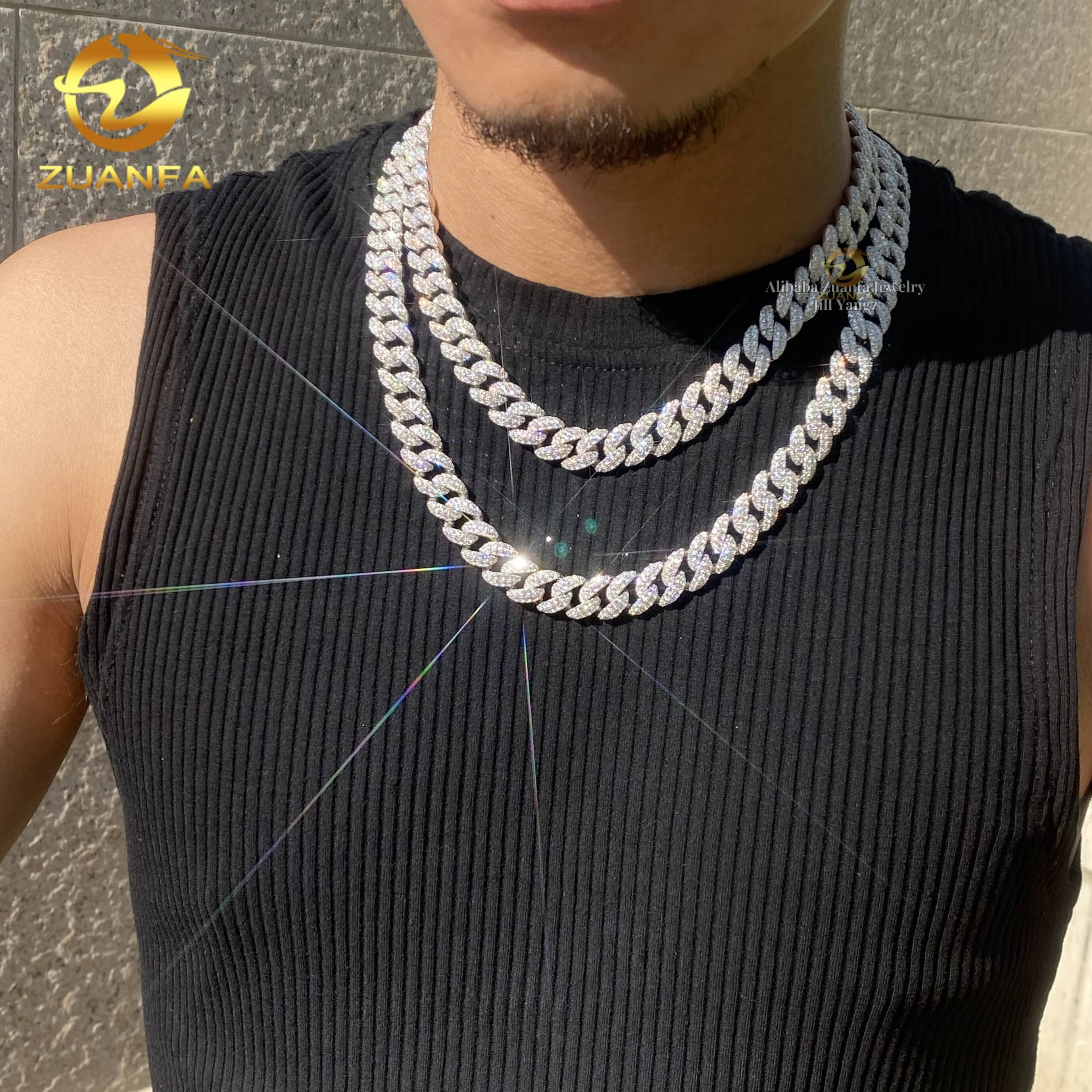 PROMOTION Bulk Production 12mm VVS Moissanite Cuban Link Chain Soldier Chain Hip Hop Necklace Rock