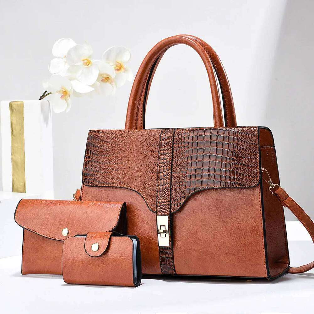Stylish Pattern Leather Tote Women's 3-Piece Handbag Set with Wallet