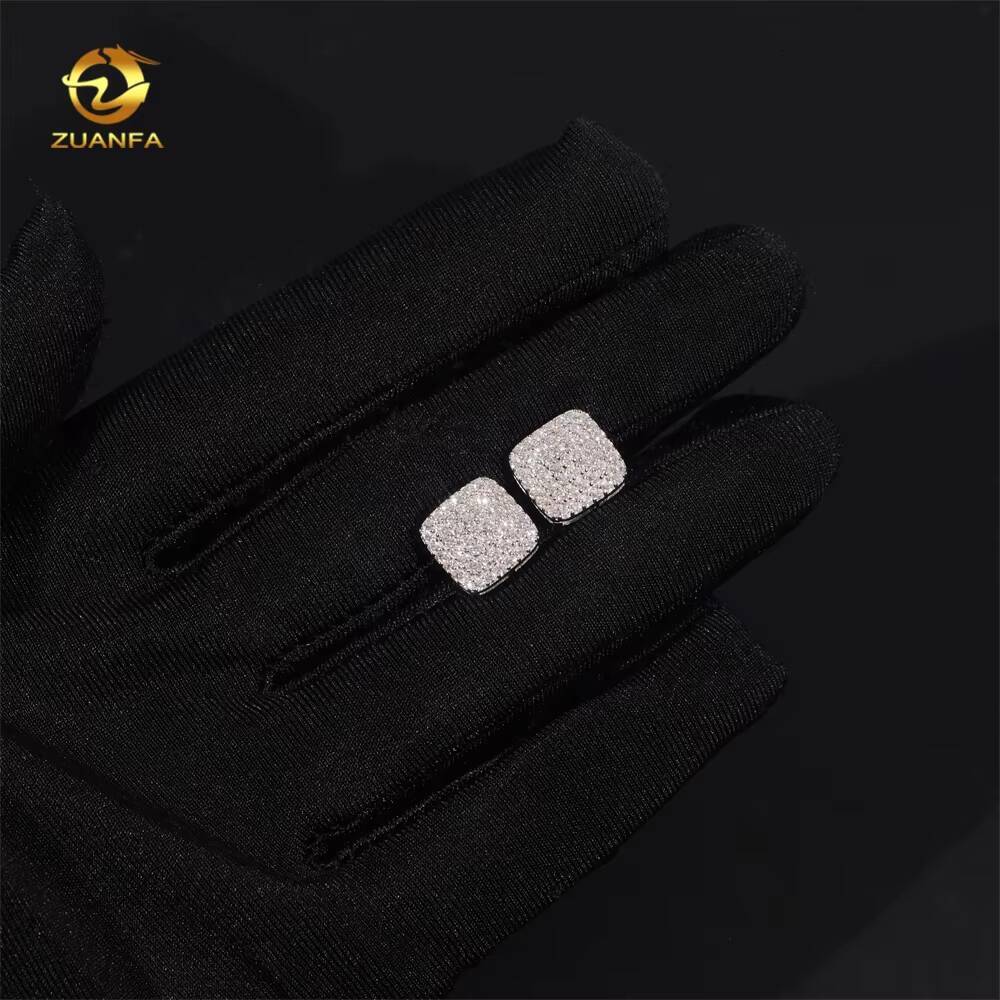 Iced Out Jewelry Hip Hop High Quality 925 Sterling Silver Mens Moissanite Stud Earrings