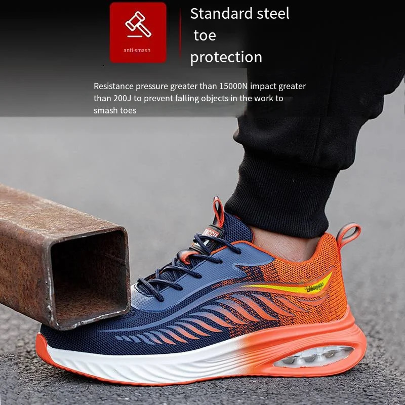 Summer Safety Shoes Men Lightweight Anti-smashing Anti-piercing Wear-resistant Flying Woven Breathable Deodorant Work Shoes 250731