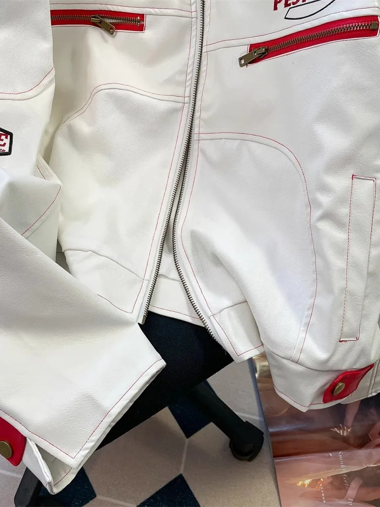 Highend Workwear Motorcycle Jacket for Women Spring Autumn Racing Coat American Retro ed Short Pu Leather Top 250731