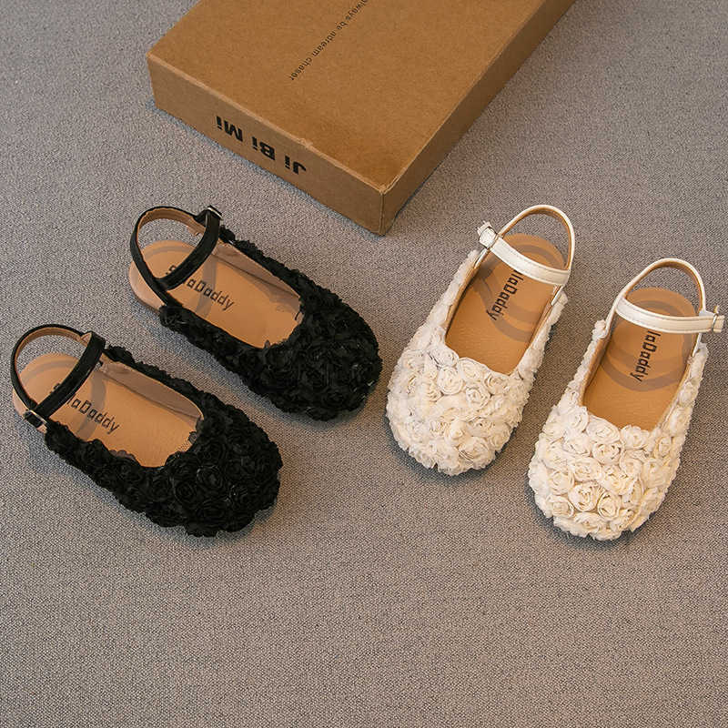 Sandals Fashion Girls' Flower Sandals 2024 Summer Korean Style Princess Elegant Half-Wrapped Lady Single Shoes for Toddlers and Young Girls Perfo