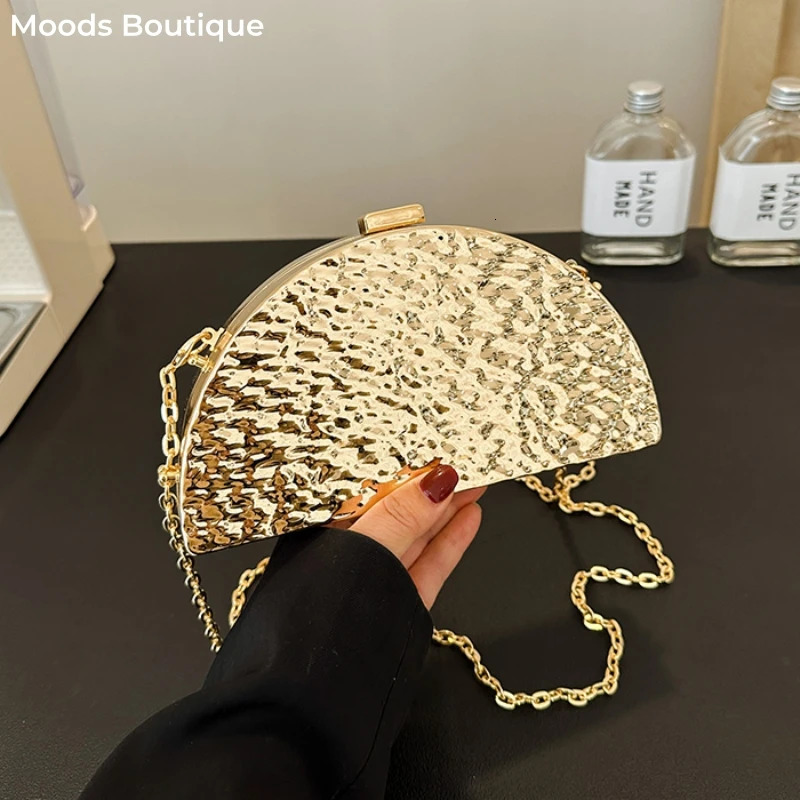 MOODS Golden Evening Bags For Women Wedding Dinner Party Chain Shoulder Cross Body Bag Purses And Handbags 250731