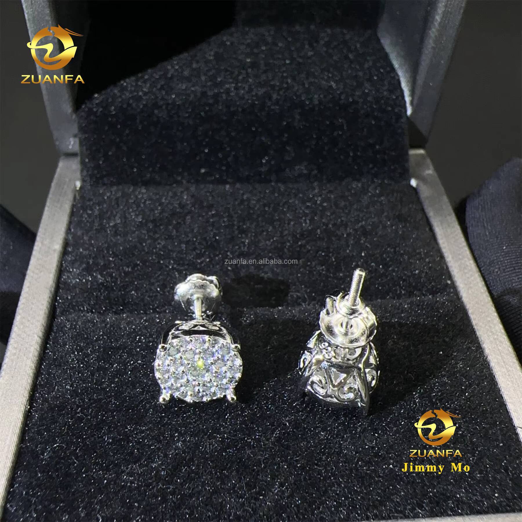 2025 New Arrivals Bulk Stock Best Selling Drop Shipping Men Iced Out Hip Hop Sterling Silver 925 Moissanite Stud Earrings Men