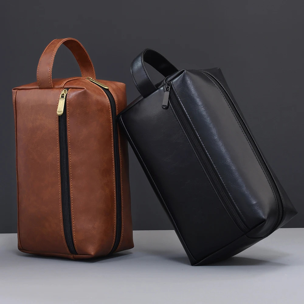 Men Leather Travel Business Shaving Cosmetic Bag Strorage Portable Toiletry Bag Large Capacity Organizer Handheld Wash Bag 250731