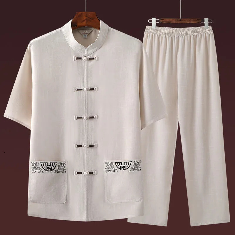 Tang Suit Summer Mens Clothes Chinese Style ShortSleeved Suit Casual Fashion Cotton Linen Shirt Pants 2piece Set Male 576 250724