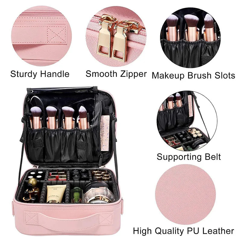 Waterproof PU Leather Cosmetic Bag Professional Large Capacity Storage Make up Handbag Case Travel Toiletry Makeup bag For Women 250731