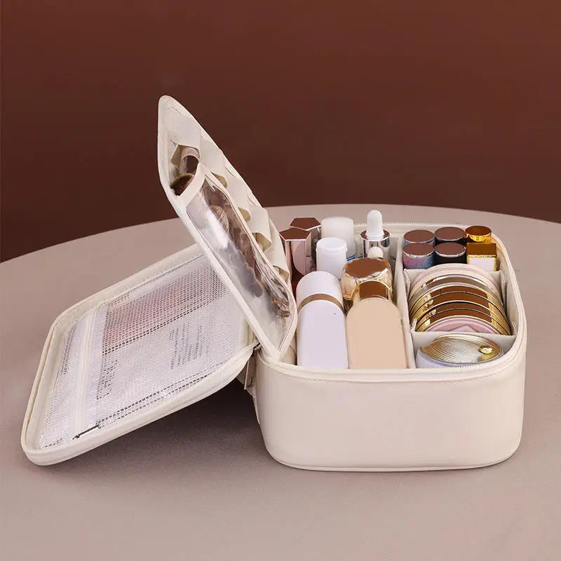 Artificial Leather Large Capacity Makeup Bag Detachable Partition Makeup Storage Bag Travel Makeup Box Birthday Gift 250731