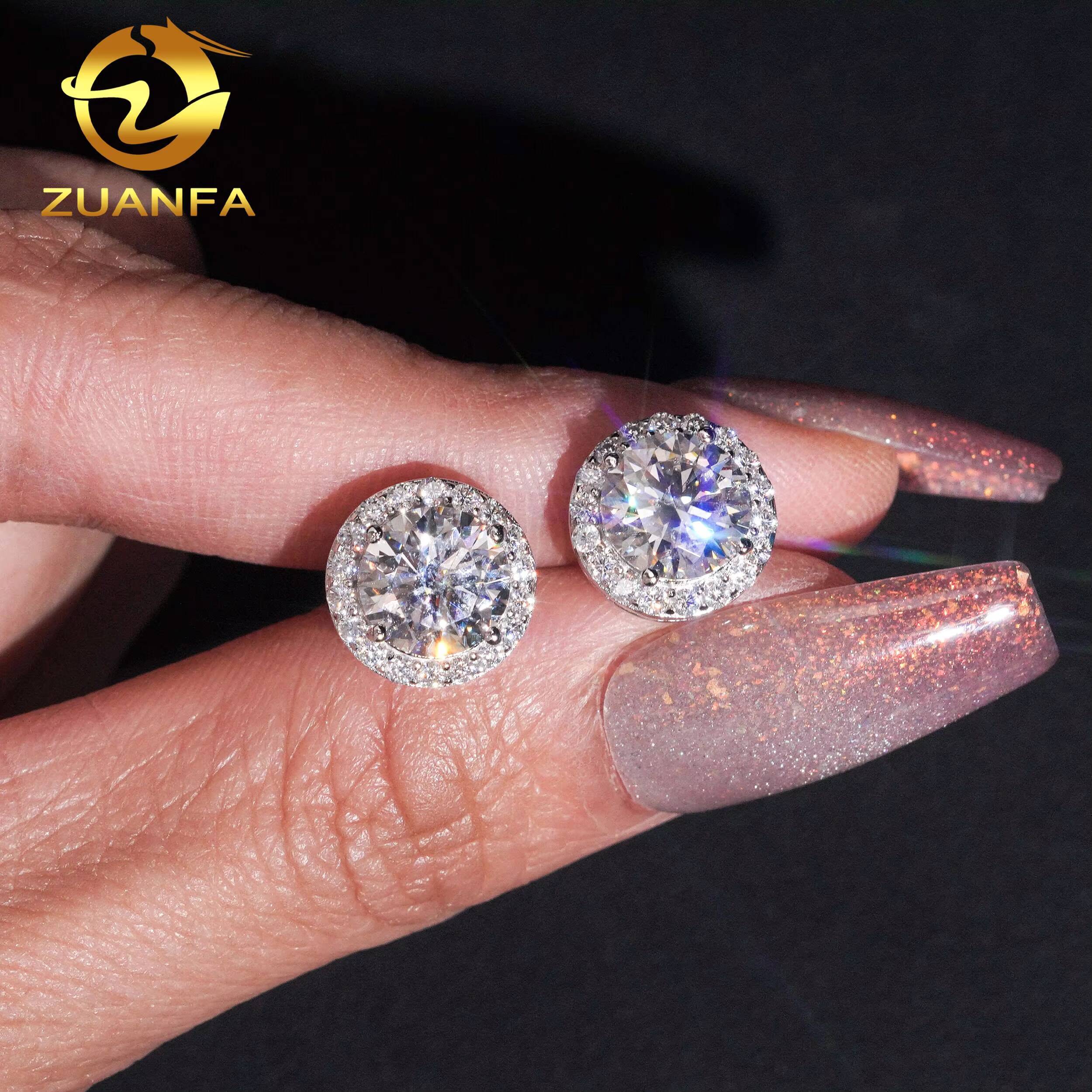 Hot Sale Ready to Ship Pass Diamond Tester Halo Design Screw Back Silver 925 VVS Moissanite Earrings