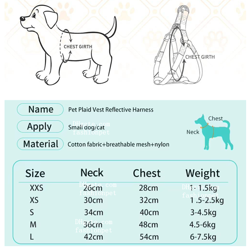 Classic Plaid Dog Harness Leash set Pet Puppy Cat Comfort Padded Vest Soft Padded Reflective Adjustable Walking Harness with Handle for Small Dogs FB0 - view 3