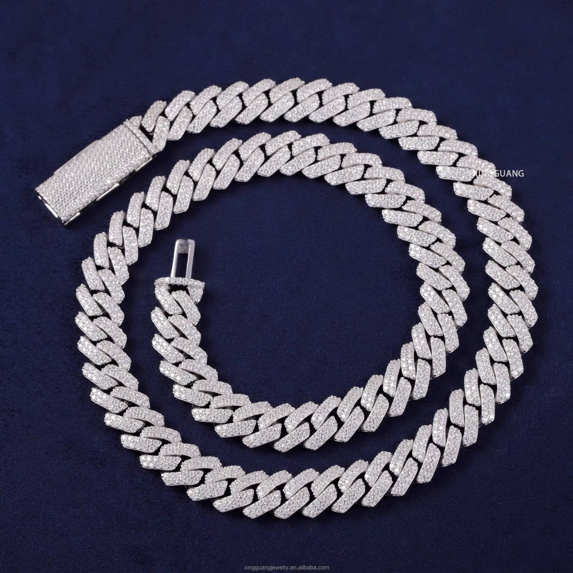 Hot Selling Sterling Silver Moissanite Cuban Chain Necklace with Diamond Tester for Mens Hip-hop Fashion Necklace Accessories