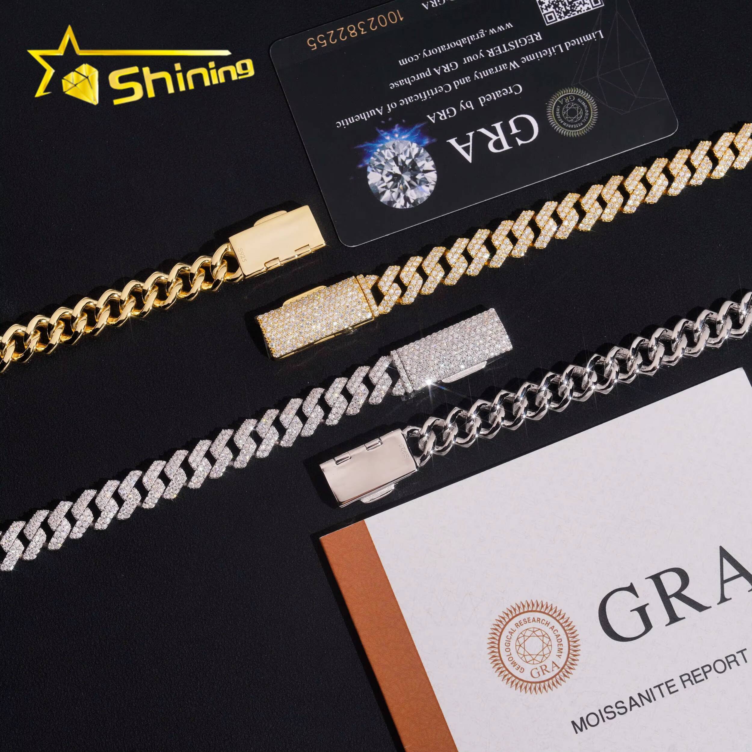 Local Stock Fast Shipping 10mm 925 Silver Iced Out Hip Hop GRA Certificate Moissanite Cuban Link Chain