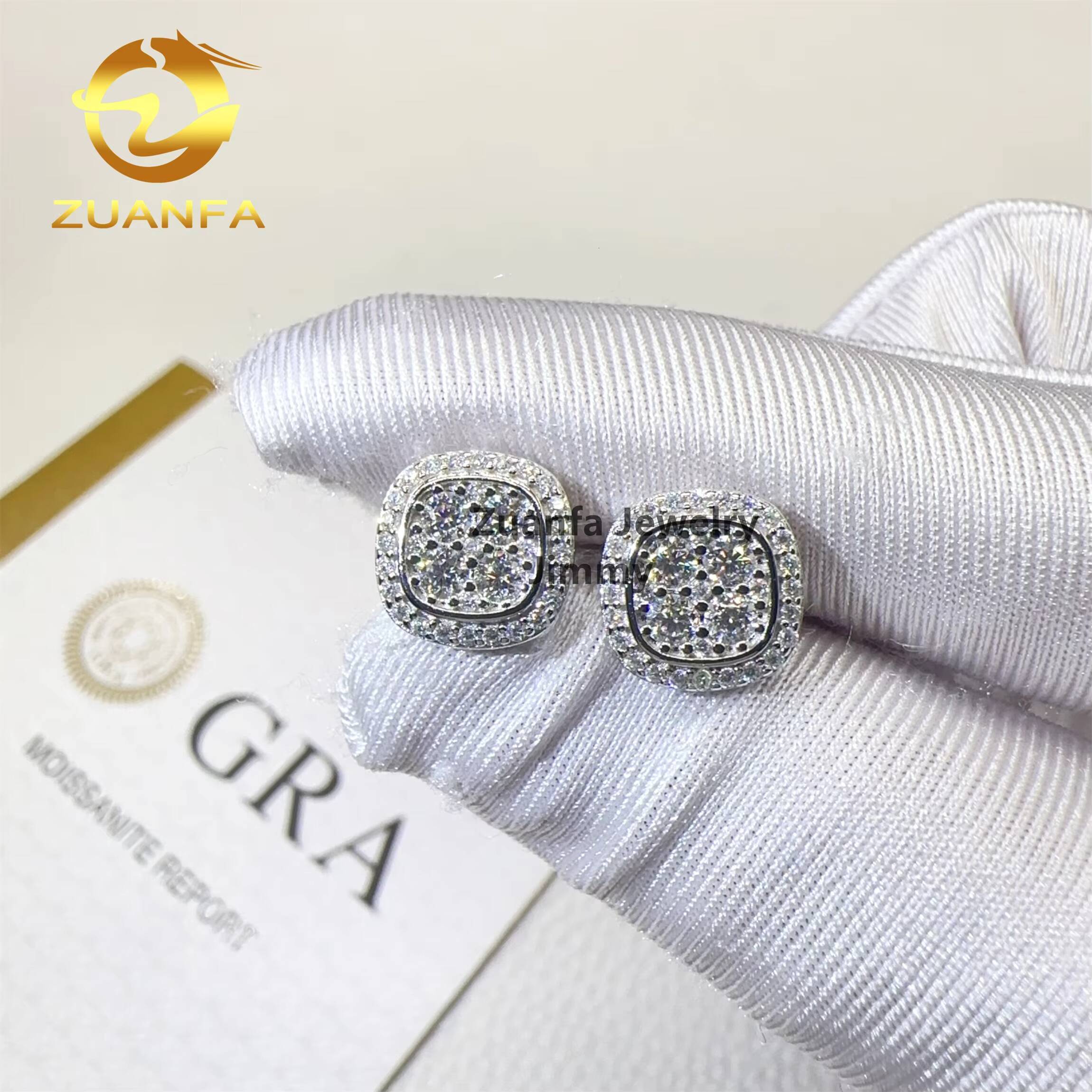 Pass Diamond Tester Drop Shipping Fire GRA Certificates Iced Out Hip Hop 925 Silver Flawless Moissanite Diamond Stud Earrings