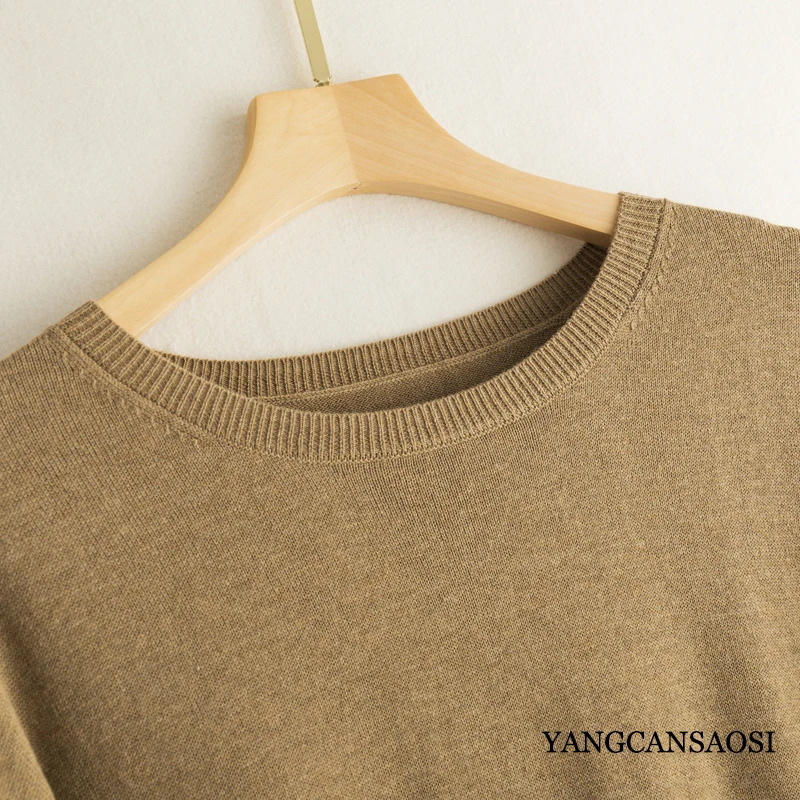 Silk Cashmere Sweater Womens Mulberry Round Neck Solid Color Bottomed Shirt Top Medium Long Batwing Sleeve Loose 250731