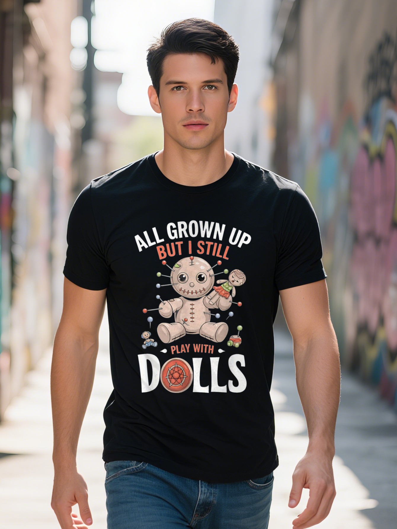 Men's 220g 100% Cotton - We've All Grown Up, I'm Still Playing with Dolls Funny Voodoo Costume T-shirt