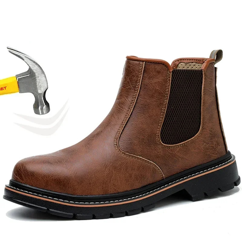 Men Waterproof Steel Toe Safety Boots Leather Work Shoes Indestructible Construction Footwear Durable Brown Protective Shoes 250731