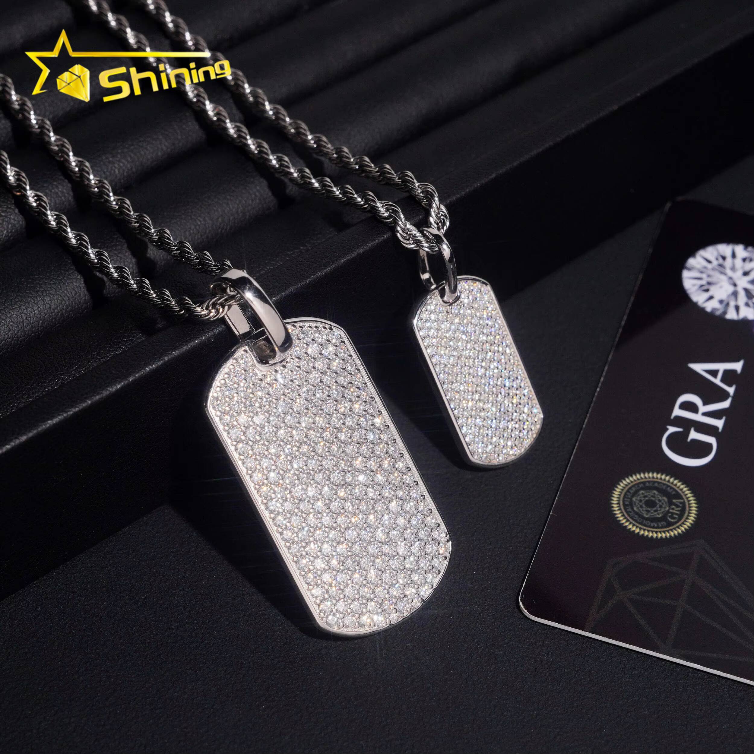 Factory Wholesale Price Hip Hop Jewelry 925 Sterling Silver D Color VVS Moissanite Iced Out Pendant Necklace Dog Tag