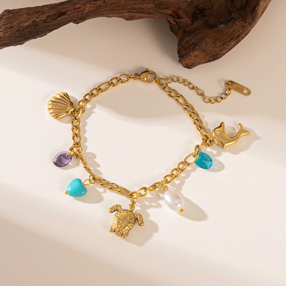 Ins Beach Titanium Steel bracelet for Women Summer Fashion Starfish Conch Vacation Casual Ocean Element Collarbone Chain