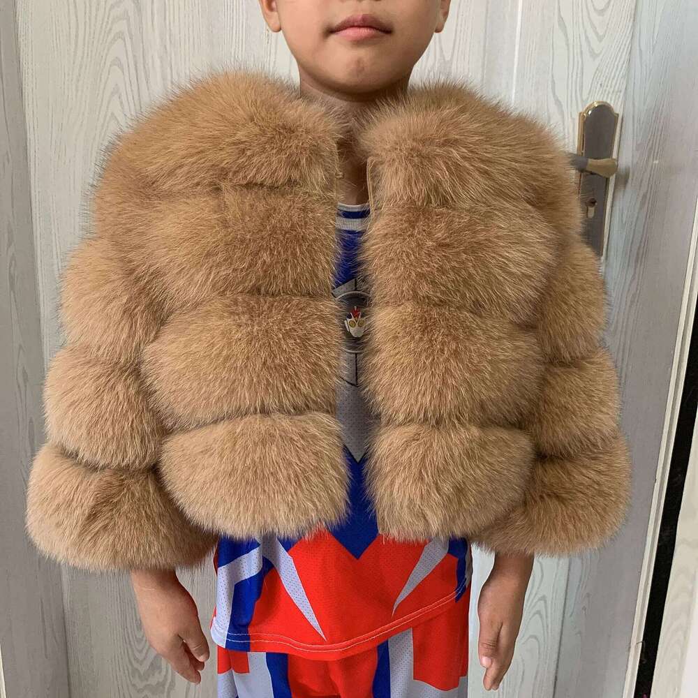 LHXDW Children's fur coat real fox fur childs fur jacket suitable for girls and boys aged 1-13 years old Kids fur jacket universal