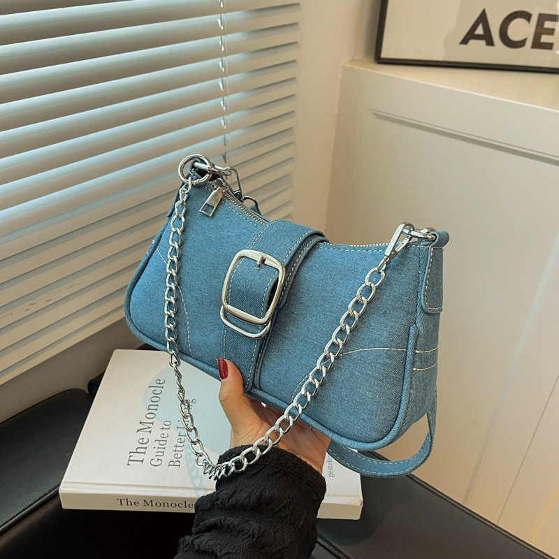 2025 New Women s Denim Canvas Bag Popular Chain Underarm Bag Fashionable Shoulder Bag Niche Design Belt Women s Shoulder Bag Summer New trend Designer