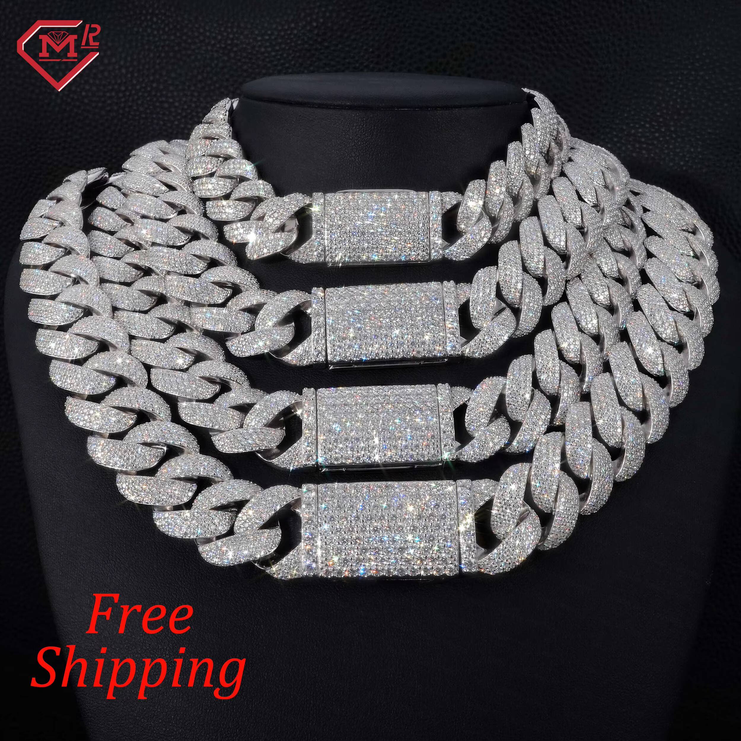 18MM 20MM 22MM Moissanite Cuban Chain Necklaces Hiphop Jewelry 925 Silver Cuban Link Chain