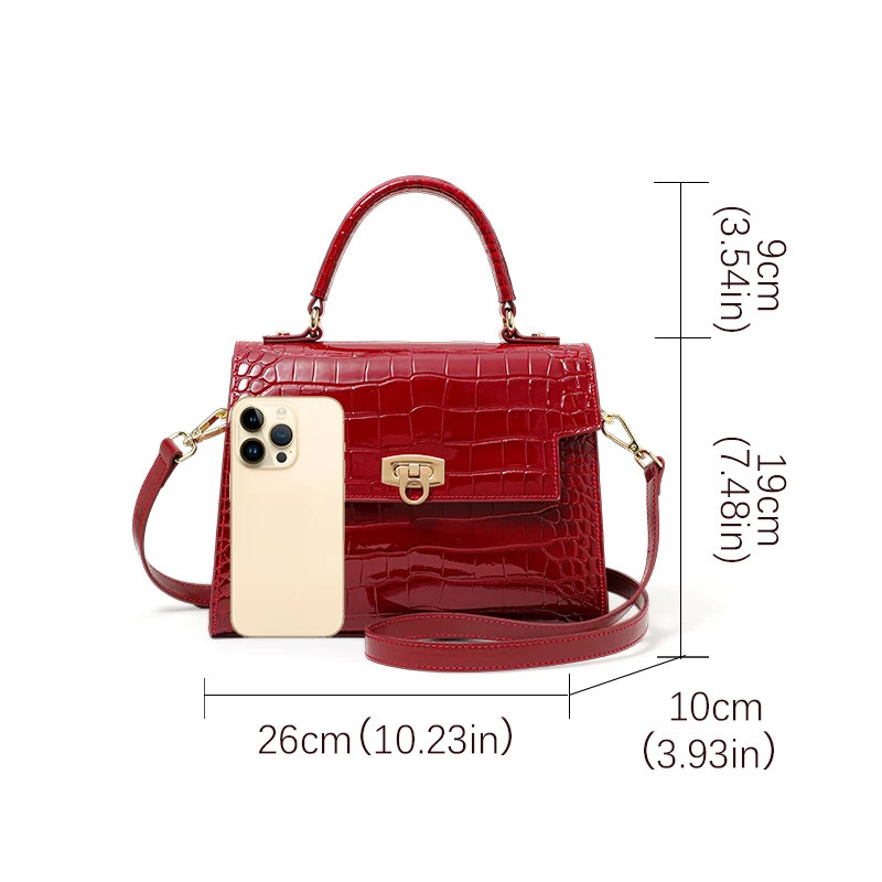 Lacquer Skin Pattern Womens Handbag Top Layer Cowhide Styled High Grade Single Shoulder Crossbody Bag 250725