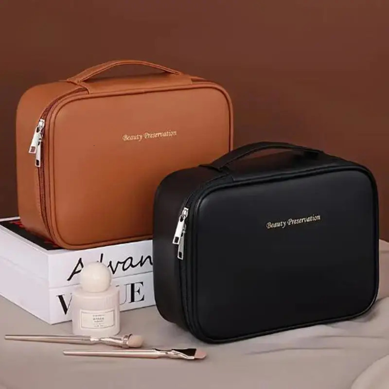 Artificial Leather Large Capacity Makeup Bag Detachable Partition Makeup Storage Bag Travel Makeup Box Birthday Gift 250731