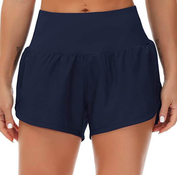 Pink high-waisted loose fitness shorts