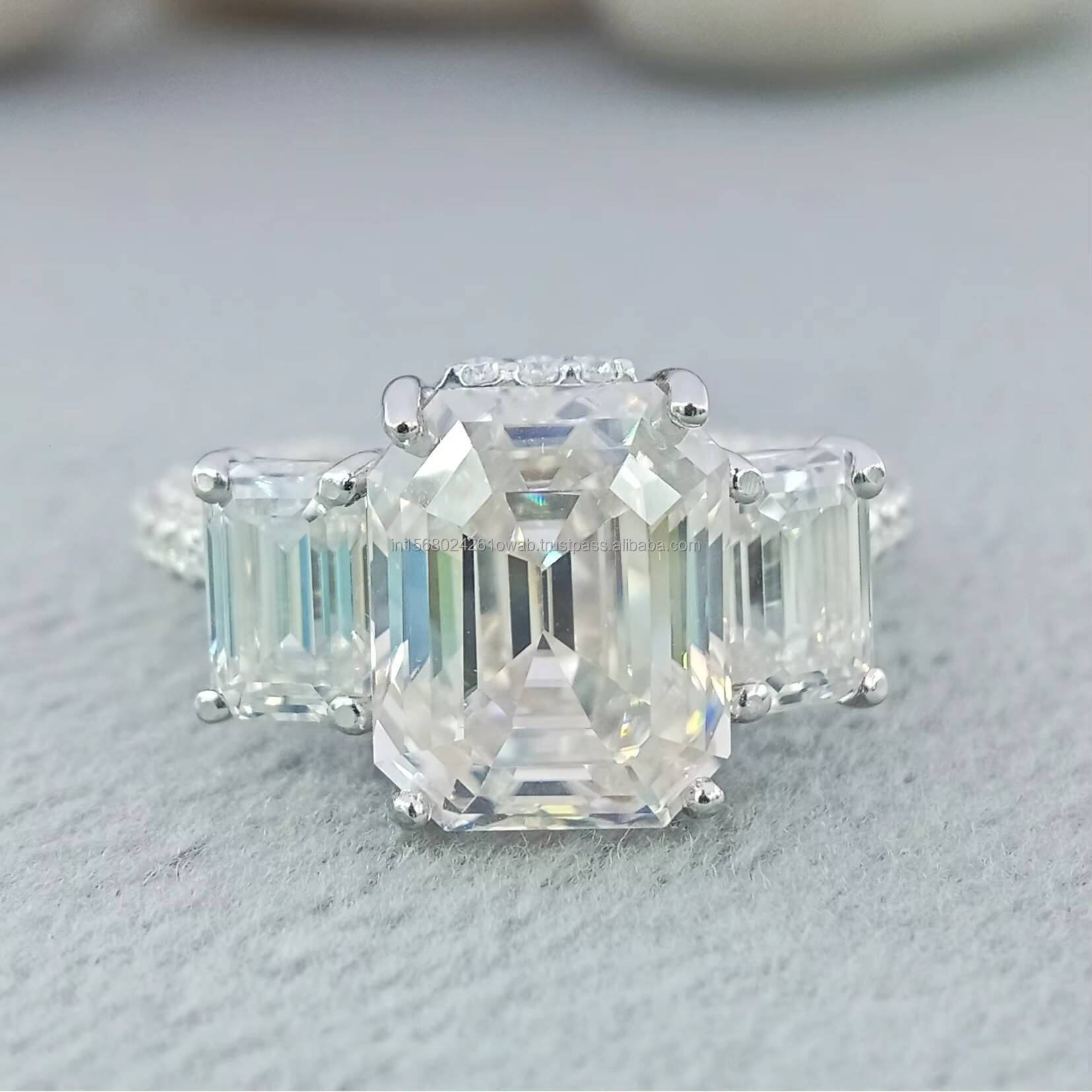 DVINS Iced Out Halo Single 1ct Jewelry Pave Diamond S925 Engagement Wedding Eternity Moissanite THREE STONE Emerald Cut Ring
