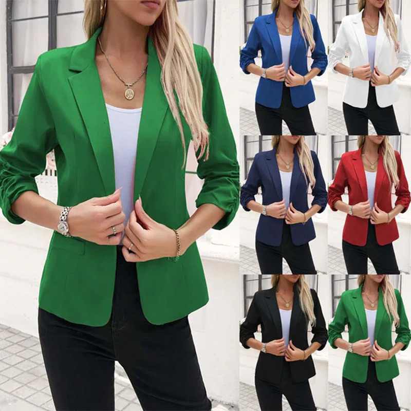 Womens 34 Sleeve Blazer Jacket Business Office Suit Slim Fit Spring Fall Workwear Professional Casual Formal Tops 250731