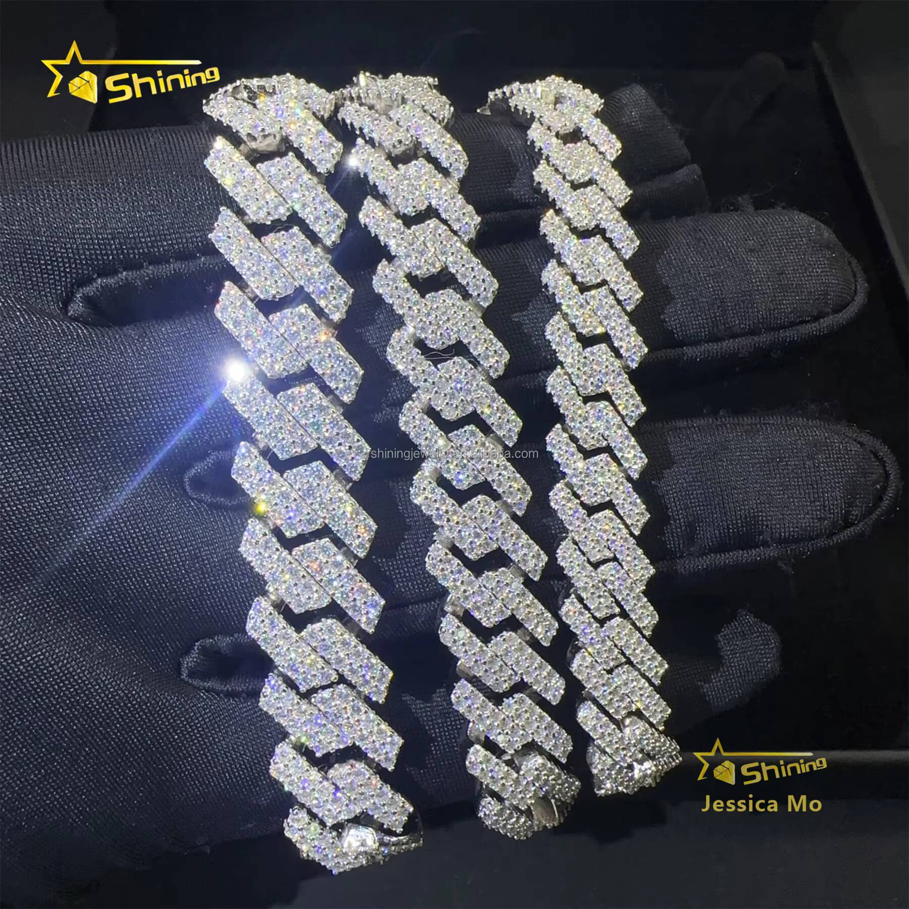 Fashion Rapper New Arrivals Hip Hop 10mm 12mm 13mm 2Rows Jewelry VVS1 Moissanite Iced Out GRA Certificate S925 Silver Bracelet
