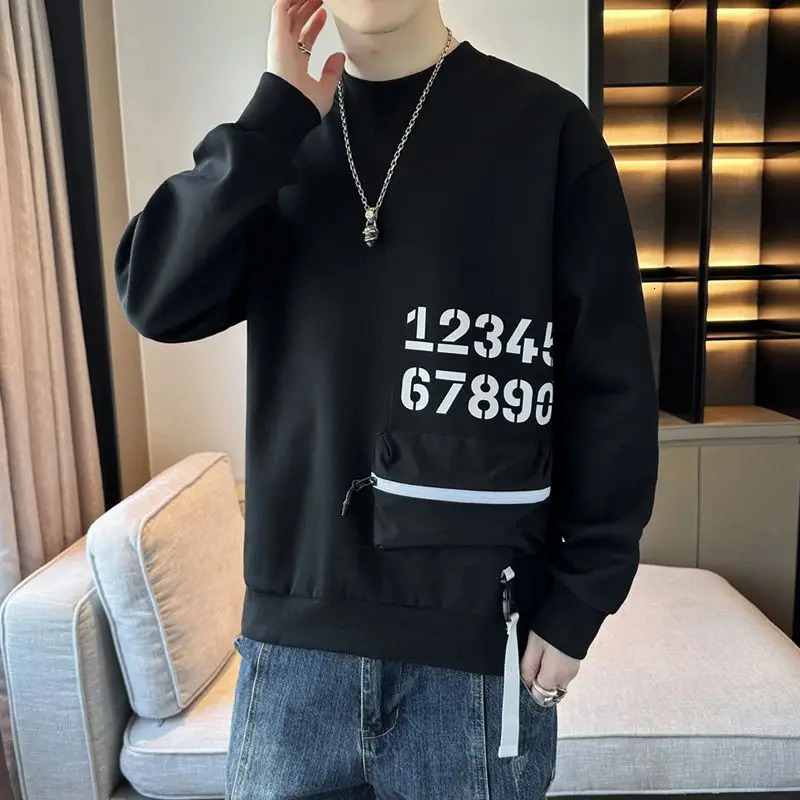 Spring Mens Loose Trendy Round Neck Sweatshirt 250729