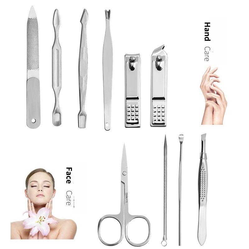 Stainless Steel Nail Clippers - Elegant 12-Piece Kit + Exclusive Leather Carrying Pouch
